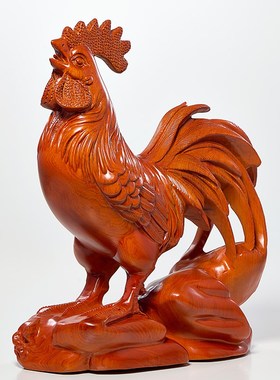 黄花梨木雕大吉大利公鸡摆件实木工艺品客厅博古架隔断风水生肖鸡