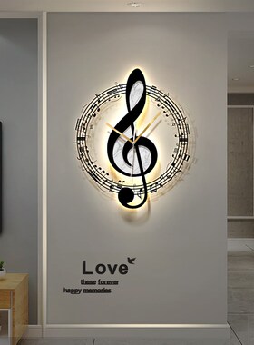 黑白尚约客厅音乐钟表装饰画创意个性家用时简装挂时钟饰墙壁画