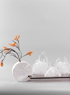 新中式样板间售楼处现代假山摆件家居客厅博古架隔断层茶室装饰品