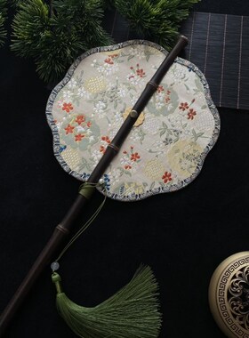 古风可卷曲折扇印花腰扇汉服团扇中国风紫竹长柄流苏挂腰便携扇子