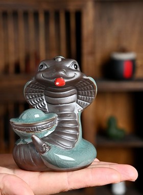 陶瓷蛇招财小摆件吉祥物客厅玄关桌面装饰眼睛蛇十二生肖蛇年摆设