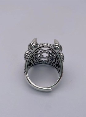 14000504 S925银镶嵌蜜蜡绿松石旦形男款龙爪戒指空托尺寸16*22MM