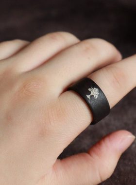 上觉手作 树 潮酷磨砂纹理原创黑檀戒指木质指环男女朋友情侣礼物
