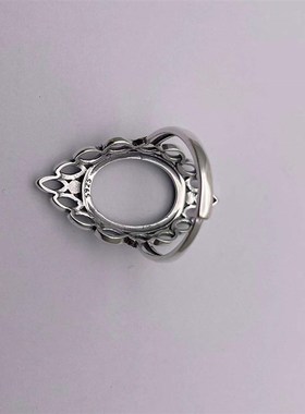 14000882 S925银镶嵌蜜蜡彩宝类宝石女款旦形戒指空托尺寸13*18MM