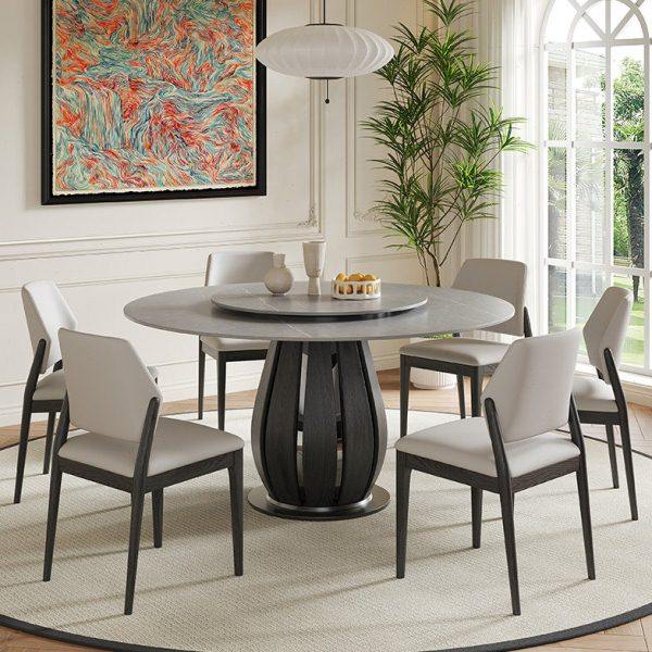 北欧实木圆桌家用小户型带转盘白蜡木现代简约岩板餐桌椅圆形饭桌,淘宝优惠券,粉丝福利购,淘宝优惠卷