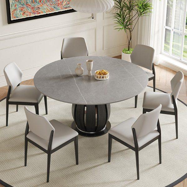 北欧实木圆桌家用小户型带转盘白蜡木现代简约岩板餐桌椅圆形饭桌,淘宝优惠券,粉丝福利购,淘宝优惠卷