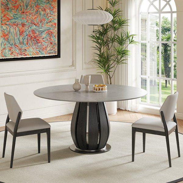 北欧实木圆桌家用小户型带转盘白蜡木现代简约岩板餐桌椅圆形饭桌,淘宝优惠券,粉丝福利购,淘宝优惠卷