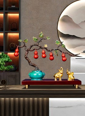 纯铜鎏金大象葫芦树摆件吉祥招财工艺品家装客厅旺宅装饰乔迁礼物