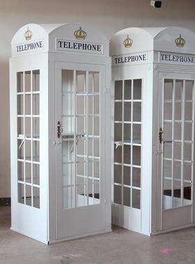 古艺铁电话亭模型邮筒复信箱电话亭指示牌景观椅大型户外装饰道具