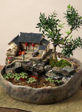 流装中式意鱼缸水摆件循环F968MHS5水客厅办公室饰品创桌面微景观