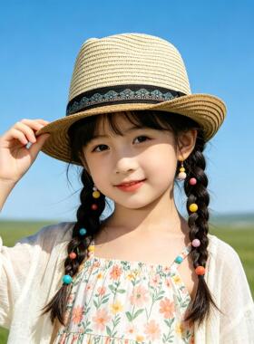 女童夏季牛仔帽大檐防晒草帽