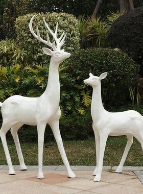 抽象梅鹿花摆件户外林景观玻璃钢动DCO物装鹿园雕塑庭院花园林饰