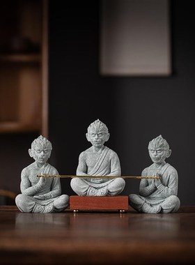 禅宗猴子孙悟空茶宠物装饰创意生肖猴子冥P想鱼缸景观桌面装饰