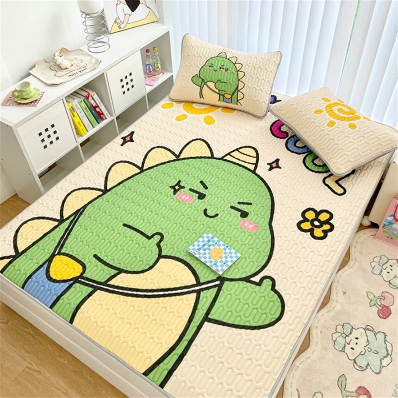 A类大版数码印花凉感丝乳胶凉席可水洗折叠家用学生宿舍.空调软席 - 图1