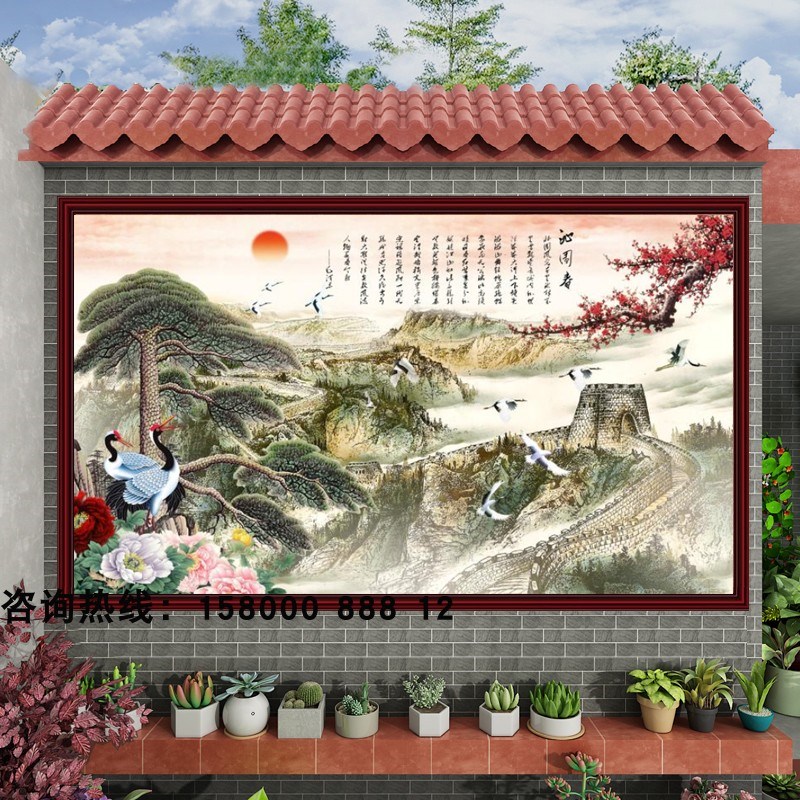 山水风景画影壁画照壁瓷砖别墅庭院墙迎门墙室P外高温微晶石迎客 - 图0