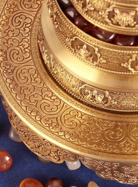 黄铜曼扎盘古法托修盘10cm火鸟裙边八吉祥曼茶罗七珍宝曼达盘基盘