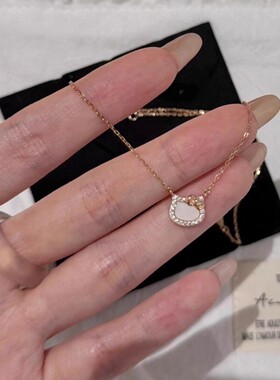 S925纯银猫咪满钻蝴蝶结锁骨链