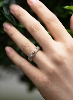 海棠花足银9999海棠花开口手镯