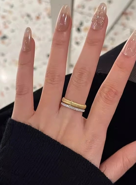 意式复古缎面拉丝开口戒指女款