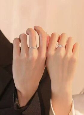 山茶花情侣对戒情窦初开连理枝情侣戒指男女ins森系百搭对戒小众