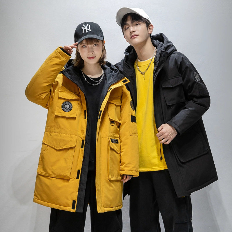 鸭鸭2025新款男女情侣户外中长款羽绒服韩版工装连帽加厚外贸冬装,淘宝优惠券,粉丝福利购,淘宝优惠卷