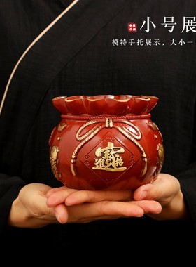 纯铜钱袋聚宝盆摆件存钱罐福袋家居办公室装饰品摆设乔迁开业礼品