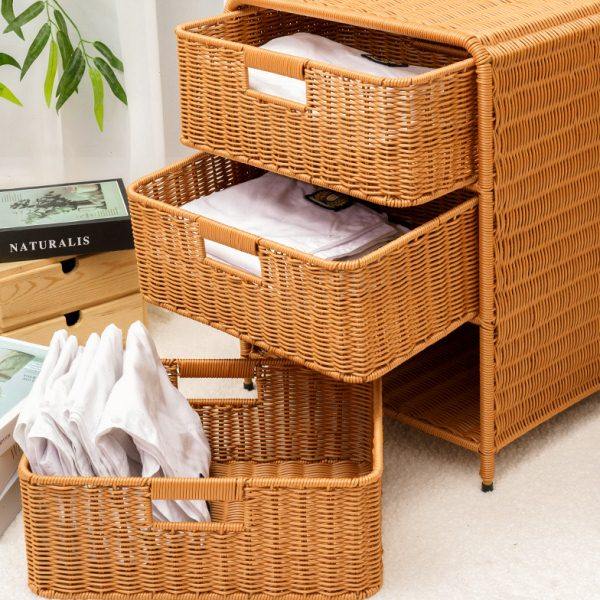 北欧风床头桌双层卧室简约小柜子床头柜家用储物床边柜仿藤编,淘宝优惠券,粉丝福利购,淘宝优惠卷