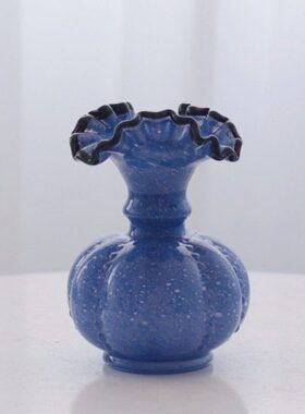 尾单B级蓝紫色中古芬顿深色裙摆花边瓜无耳花壶形花瓶插花器摆件