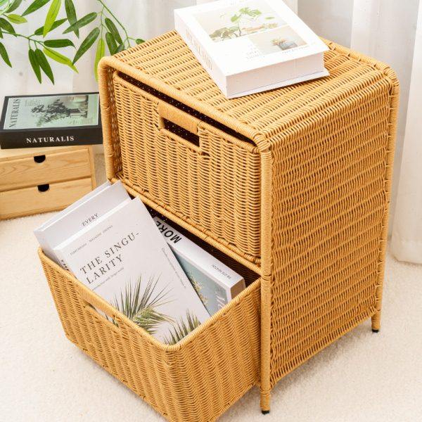 北欧风床头桌双层卧室简约小柜子床头柜家用储物床边柜仿藤编,淘宝优惠券,粉丝福利购,淘宝优惠卷