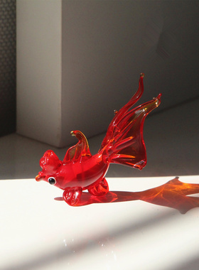 日式纯手工琉璃兔子松鼠金鱼办公室玻璃小摆件微景观造景仿真动物