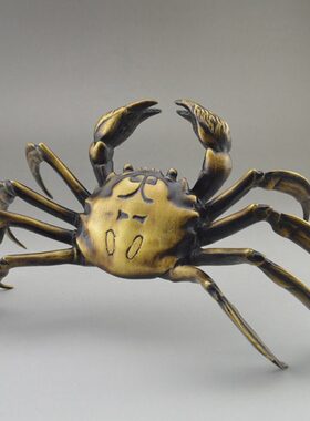 纯铜实心八方来财横财将军螃蟹摆件办公桌客厅招财个性装饰工艺品