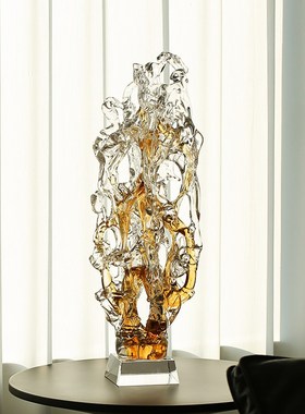 琉璃发财树摆件太湖石现代简约客厅样板间酒店博S古架桌面装饰送