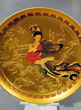 古玩仿古彩绘嫦娥奔月图赏盘家居装饰创意工艺品礼品摆件一件代发