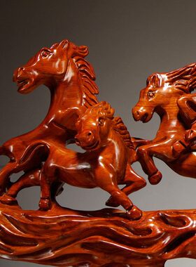 花梨木雕马摆件八骏雄风马到成功实木质家居办公室装饰红木工艺品