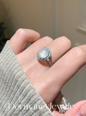 温柔月光新中式气质仿水沫玉人造宝石N玛瑙锆石戒指少女指环