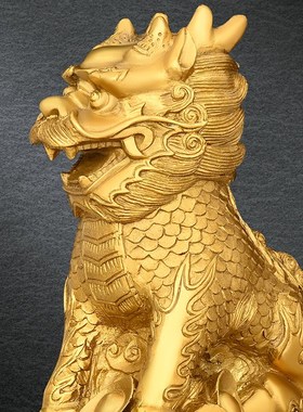 黄铜麒麟摆件一对家居玄关客厅书房酒J柜开业礼品收银台桌面摆放