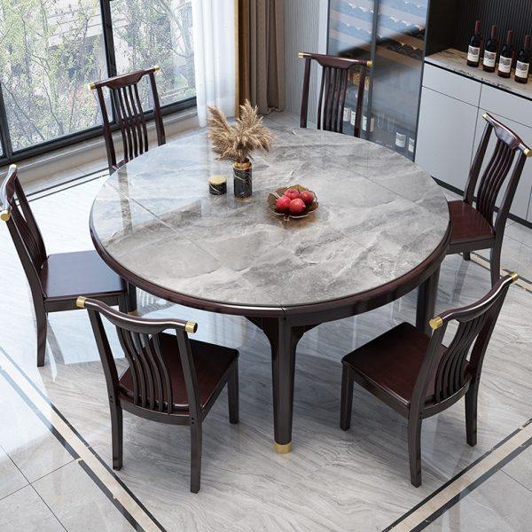 新中式岩板餐桌椅组合可折叠伸缩圆桌方圆两用家用小户型吃饭桌子,淘宝优惠券,粉丝福利购,淘宝优惠卷