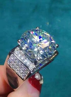 新款10克拉莫桑钻男士戒指净度八心八箭切工送朋友情人礼物