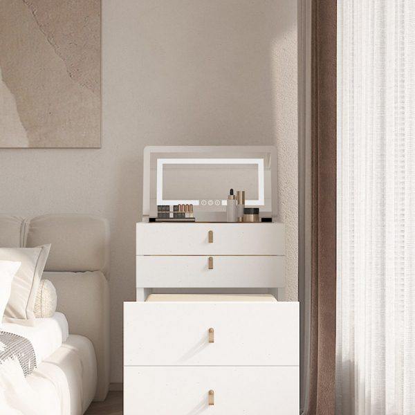 奶油白色床头柜梳妆台收纳一体卧室简约现代小户型卧室翻盖化妆桌,淘宝优惠券,粉丝福利购,淘宝优惠卷