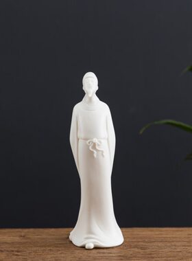 新中式创意白瓷人物李白赏月禅意摆件会所书房书架茶室搭配装饰品