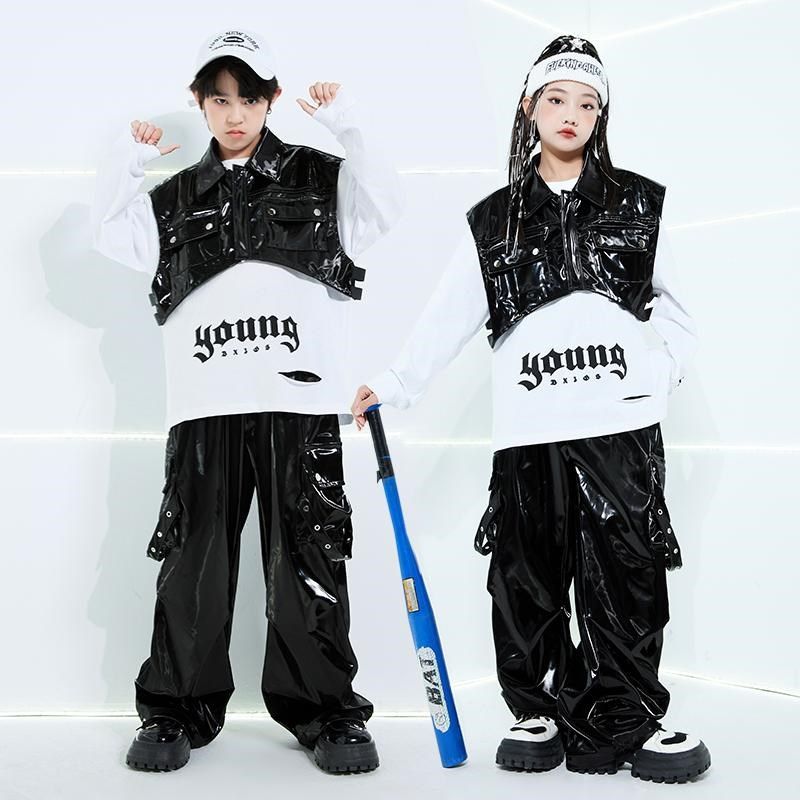 儿童街舞潮服男女童帅气马甲皮裤嘻哈hiphop架子鼓炸街走秀演出服,淘宝优惠券,粉丝福利购,淘宝优惠卷