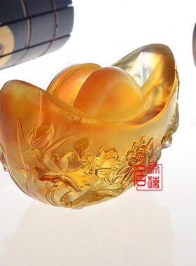 元宝名片夹座琉璃摆件荷花书桌办公室送老板高档创意实用礼物礼品