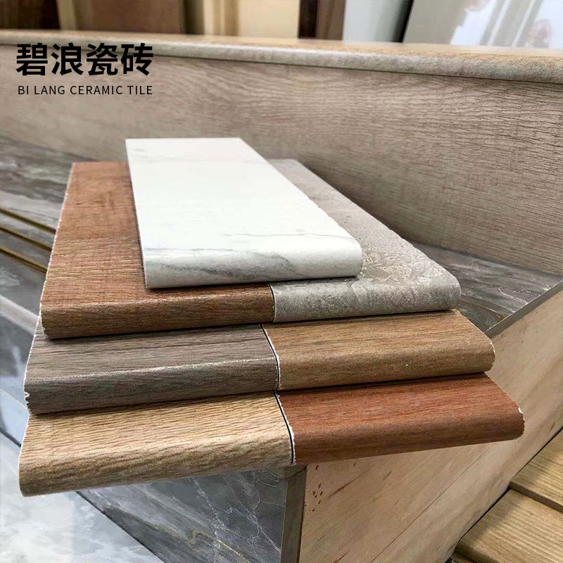 大理石木纹楼梯踏步梯级地砖别墅公寓室外台阶R一体式防滑瓷砖哑 - 图0