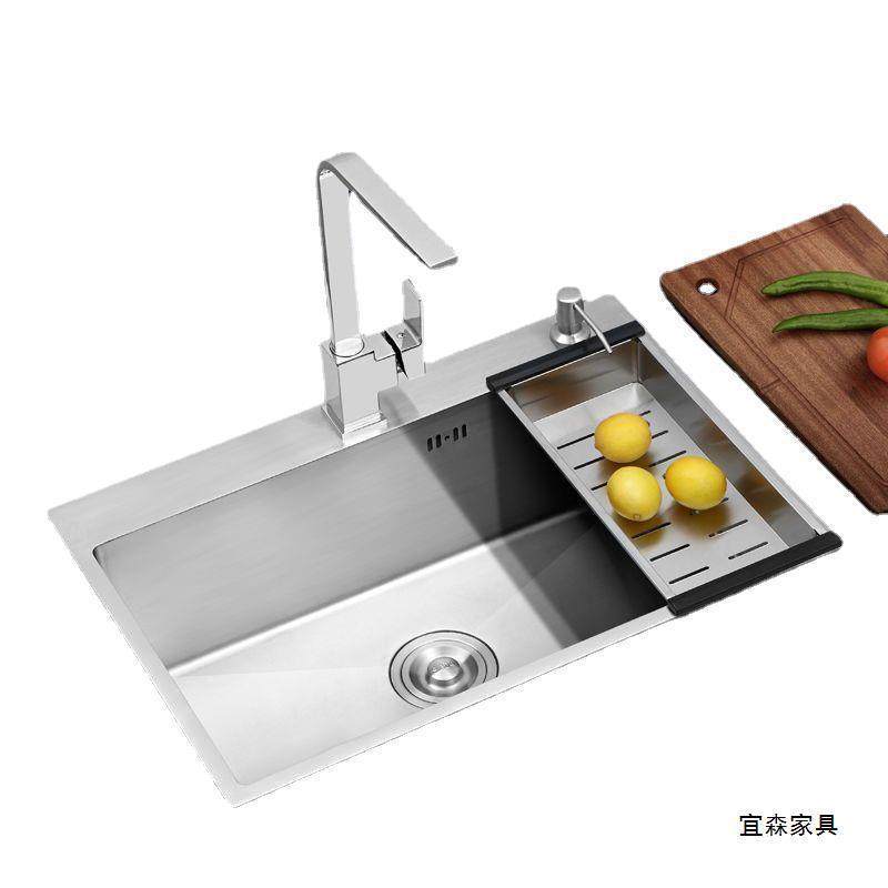 家用简约厨房水槽台上台下洗菜洗碗盆304不锈钢拉丝手工单槽套装,淘宝优惠券,粉丝福利购,淘宝优惠卷