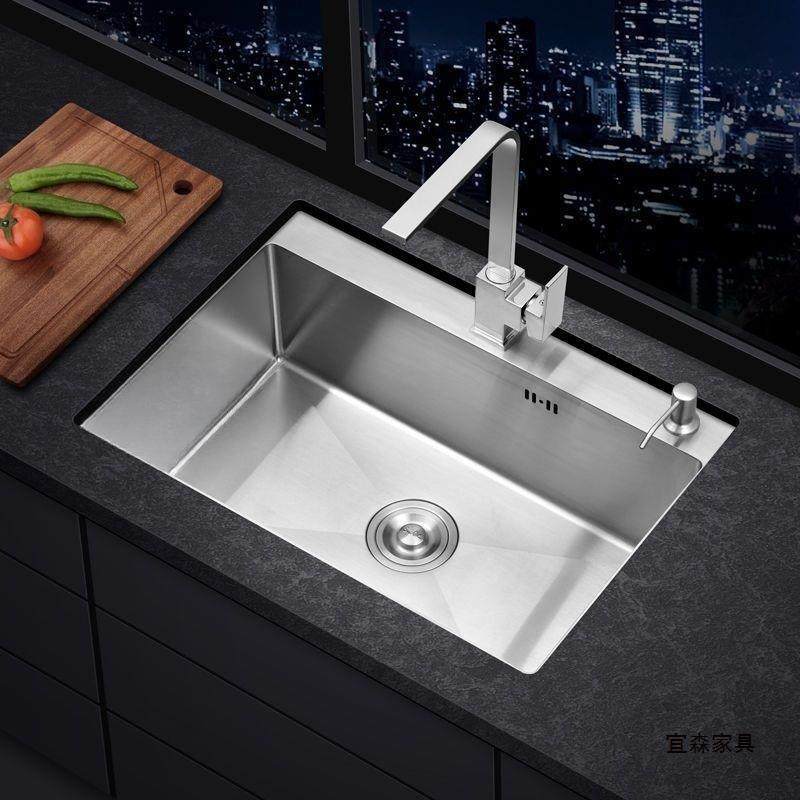 家用简约厨房水槽台上台下洗菜洗碗盆304不锈钢拉丝手工单槽套装,淘宝优惠券,粉丝福利购,淘宝优惠卷