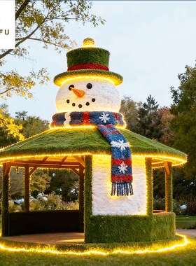 冬日限定雪人凉亭冬季滑雪场网红拍照摆件户外仿绿植雪人休息凉亭