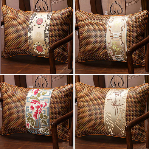 夏季藤席中式红木沙发抱枕套夏天冰丝凉席靠垫靠背套靠枕腰枕定制 - 图3