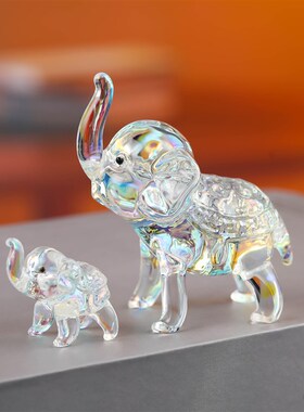 创意欧式轻奢简约水晶可爱大象小象家居桌面客厅展示柜玻璃柜摆件