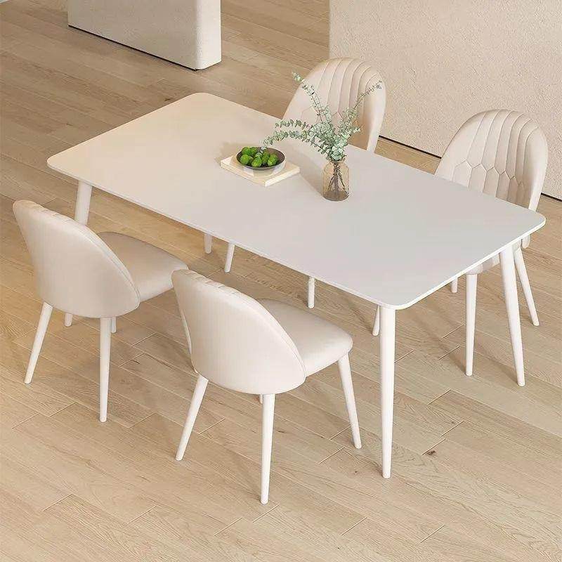 奶油风纯白岩板餐桌家用小户型餐桌椅组合奶茶店桌椅轻奢现代简约,淘宝优惠券,粉丝福利购,淘宝优惠卷
