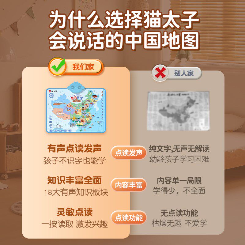 猫太子2024年新版会说话的中国地图早教有声挂图儿童益智启蒙玩具,淘宝优惠券,粉丝福利购,淘宝优惠卷
